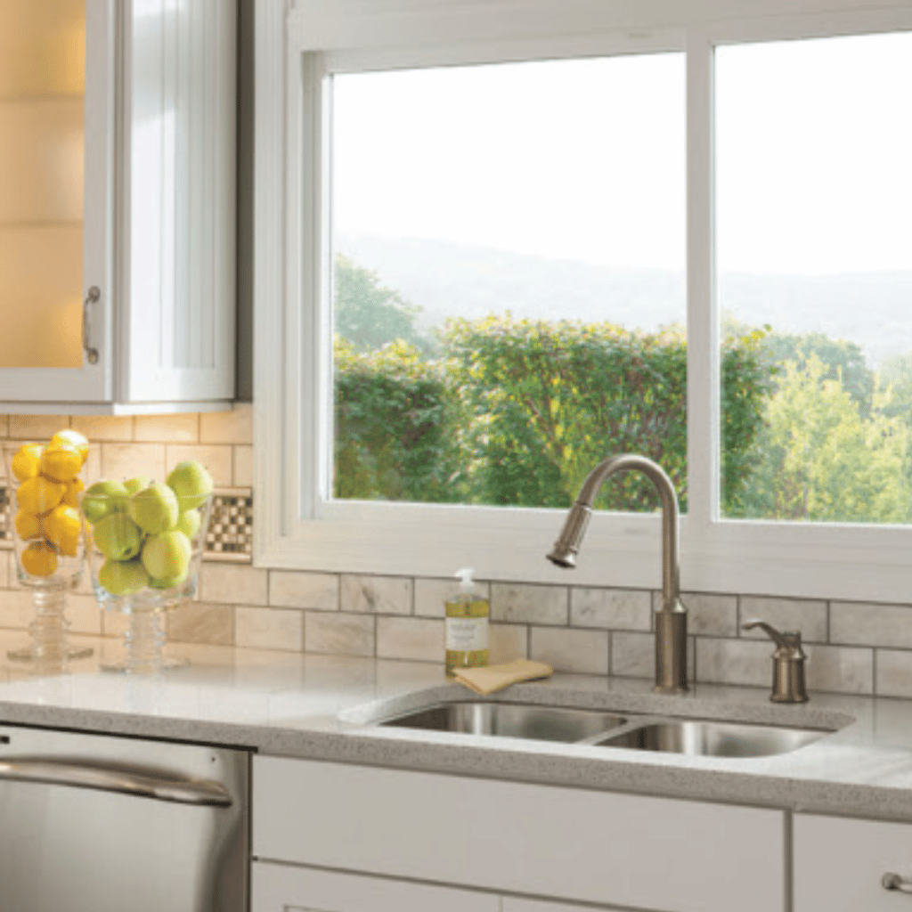 slider windows in a Michigan kitchen above the sink